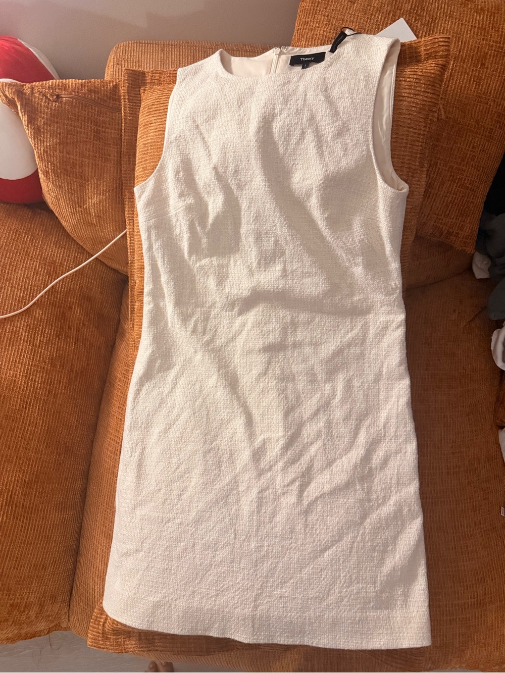Theory White Textured Sleeveless Midi Shift Dress